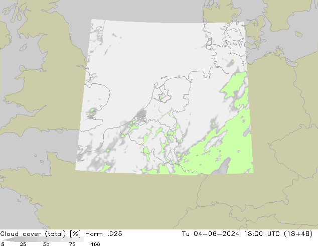 Cloud cover (total) Harm .025 Út 04.06.2024 18 UTC