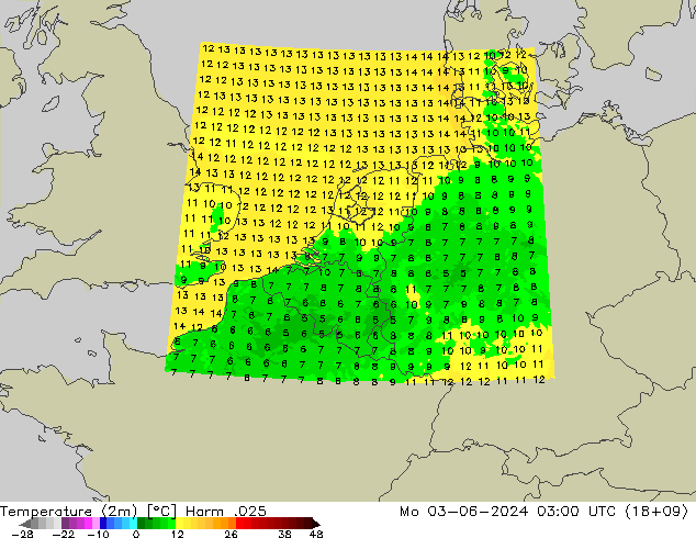 Temperature (2m) Harm .025 Po 03.06.2024 03 UTC