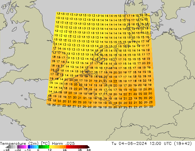 Temperatura (2m) Harm .025 mar 04.06.2024 12 UTC