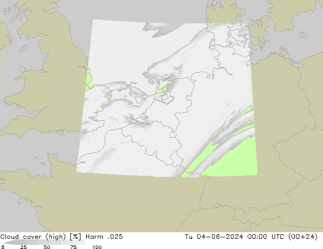 Cloud cover (high) Harm .025 Tu 04.06.2024 00 UTC