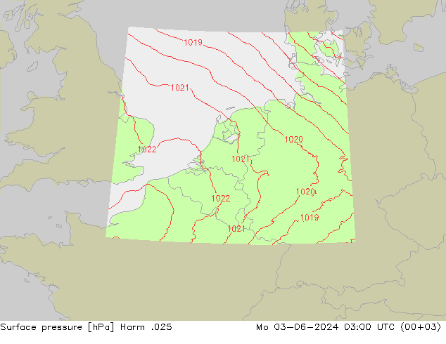 地面气压 Harm .025 星期一 03.06.2024 03 UTC