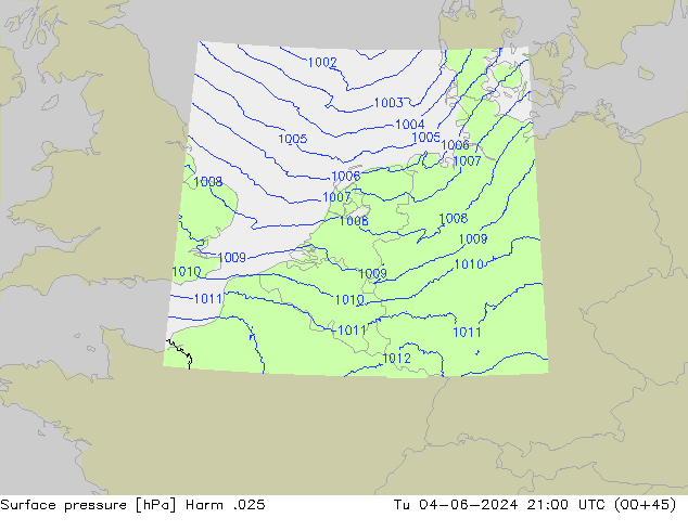 Surface pressure Harm .025 Tu 04.06.2024 21 UTC