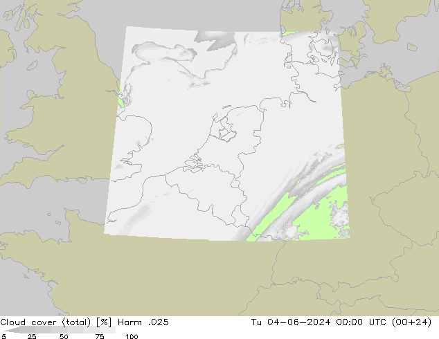 Cloud cover (total) Harm .025 Tu 04.06.2024 00 UTC