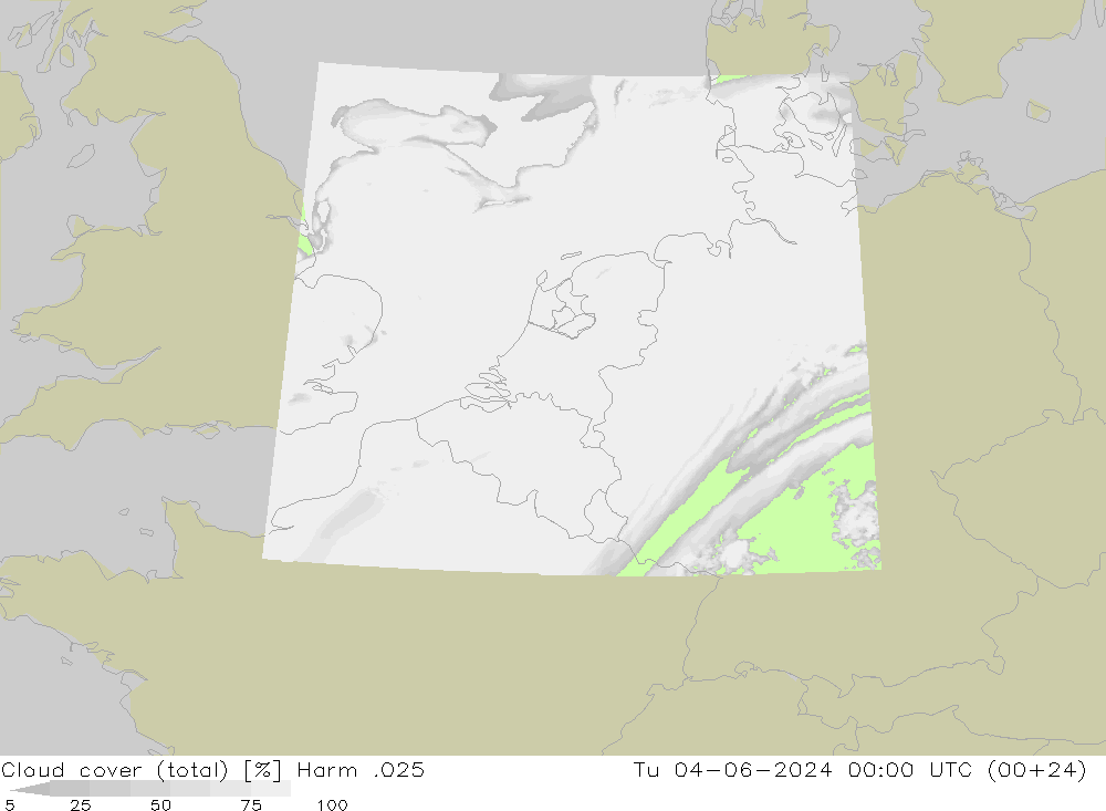 Cloud cover (total) Harm .025 Tu 04.06.2024 00 UTC