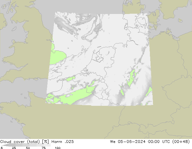 Cloud cover (total) Harm .025 We 05.06.2024 00 UTC