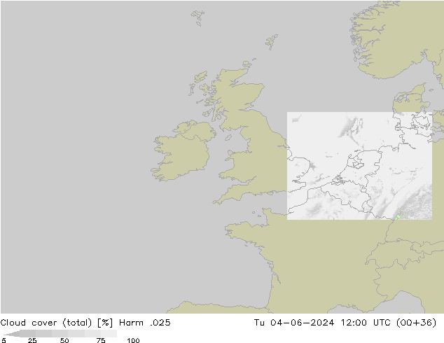 Cloud cover (total) Harm .025 Tu 04.06.2024 12 UTC