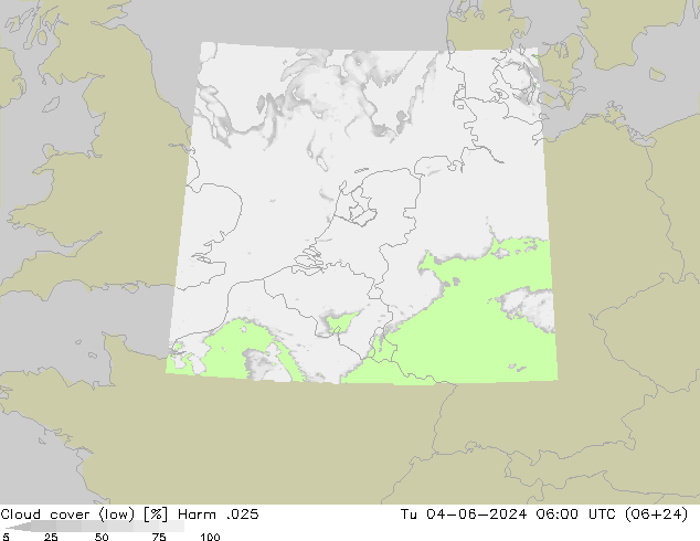 Bewolking (Laag) Harm .025 di 04.06.2024 06 UTC