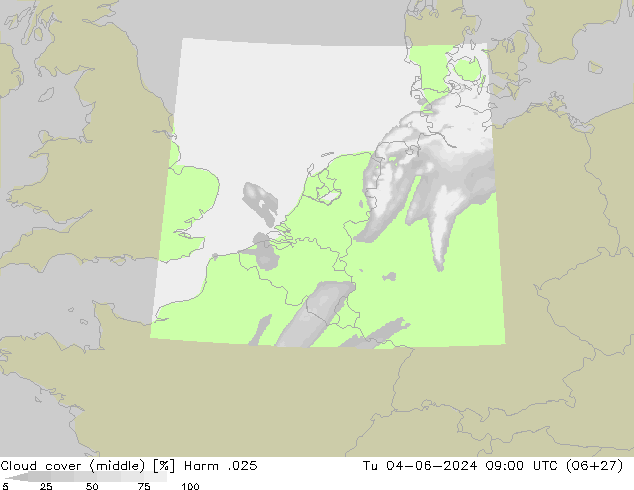 Cloud cover (middle) Harm .025 Tu 04.06.2024 09 UTC