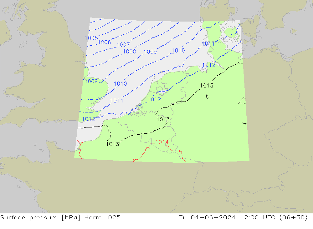 Surface pressure Harm .025 Tu 04.06.2024 12 UTC