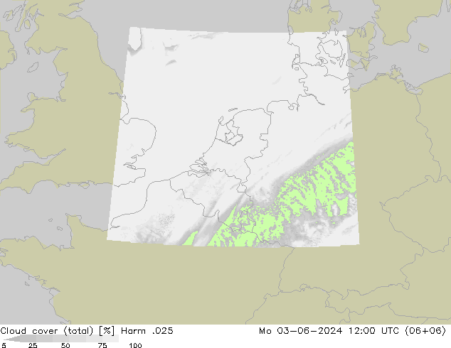 Bewolking (Totaal) Harm .025 ma 03.06.2024 12 UTC