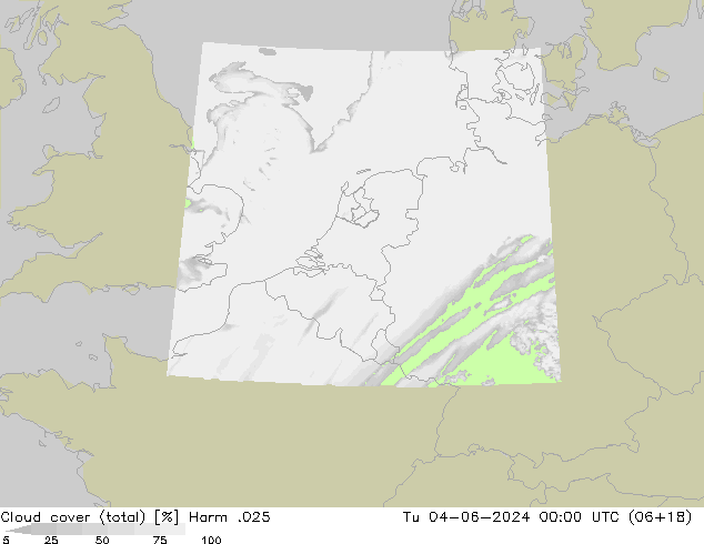 zachmurzenie (suma) Harm .025 wto. 04.06.2024 00 UTC