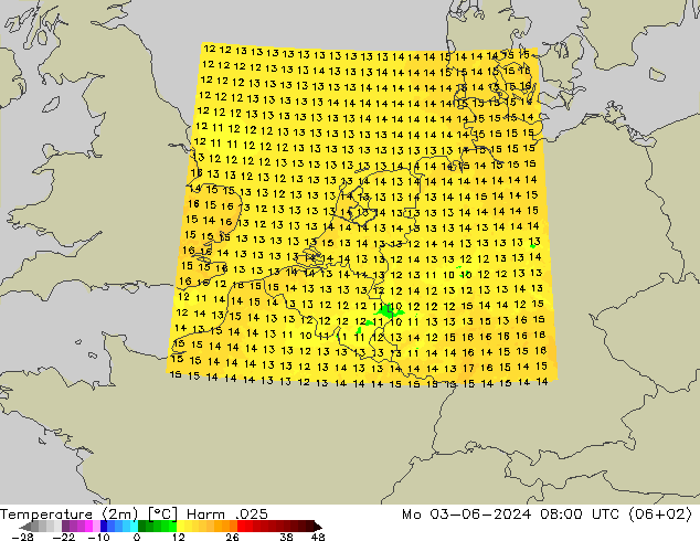 Temperature (2m) Harm .025 Mo 03.06.2024 08 UTC