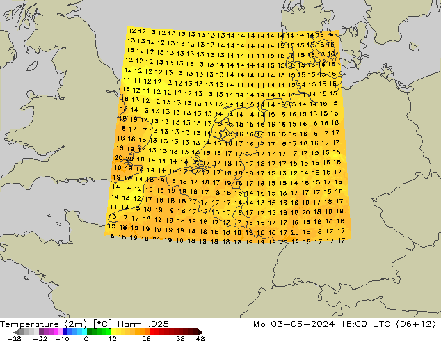 温度图 Harm .025 星期一 03.06.2024 18 UTC