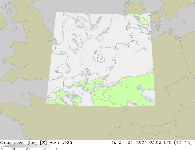 Cloud cover (low) Harm .025 Tu 04.06.2024 03 UTC