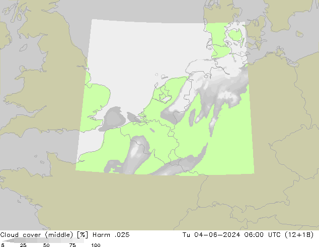 Cloud cover (middle) Harm .025 Tu 04.06.2024 06 UTC