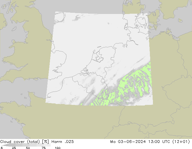 Cloud cover (total) Harm .025 Mo 03.06.2024 13 UTC