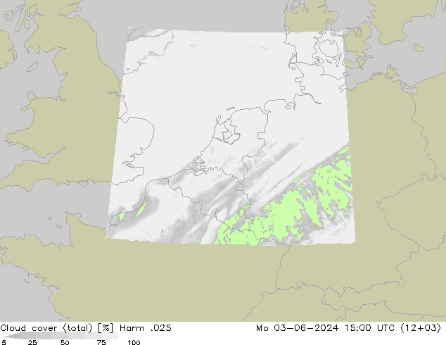 Cloud cover (total) Harm .025 Po 03.06.2024 15 UTC