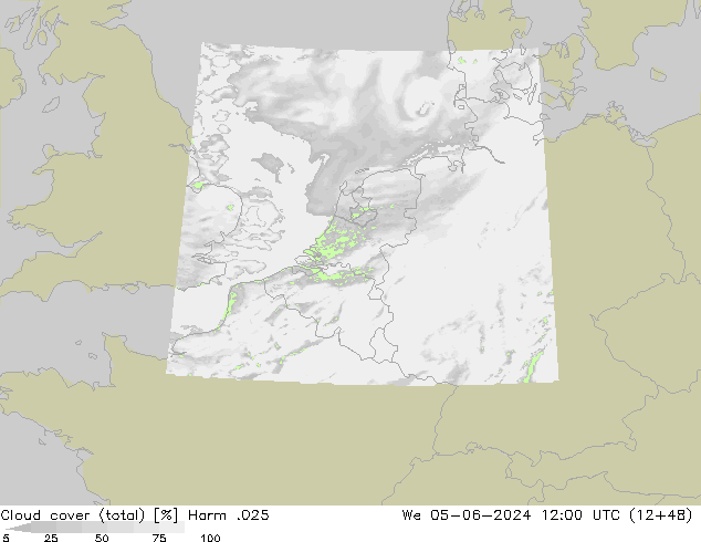 Cloud cover (total) Harm .025 We 05.06.2024 12 UTC