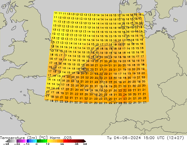 Temperatura (2m) Harm .025 mar 04.06.2024 15 UTC