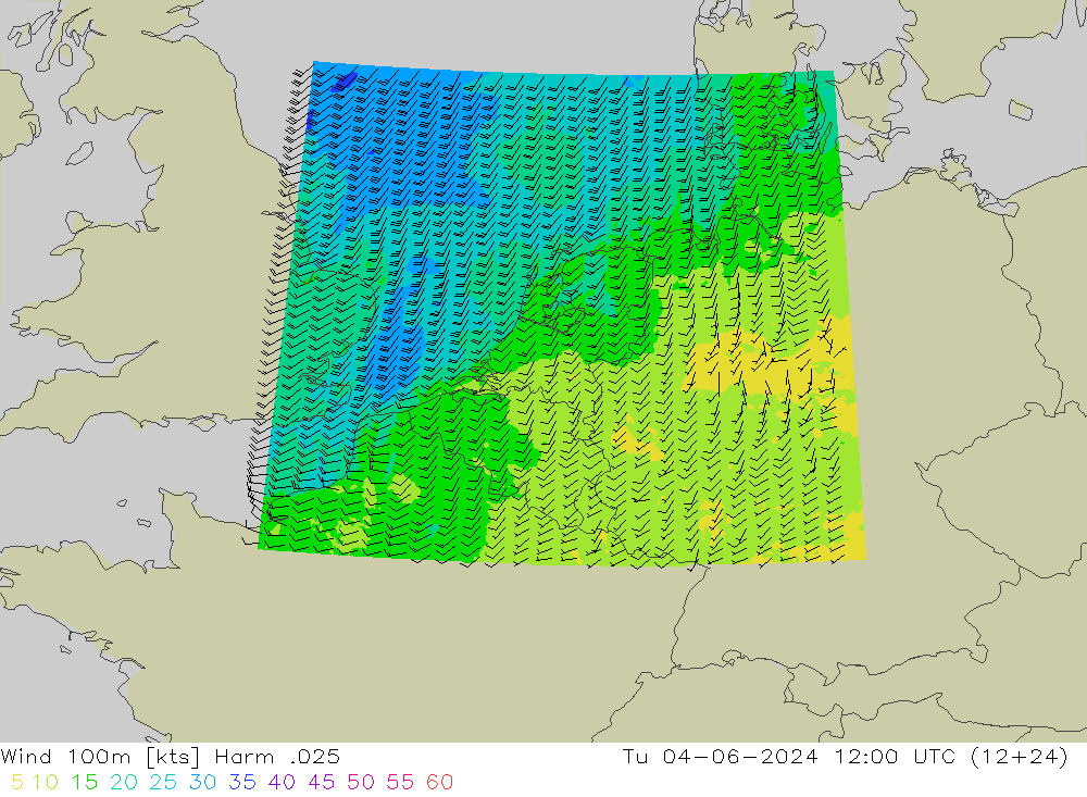 ветер 900 гПа Harm .025 вт 04.06.2024 12 UTC