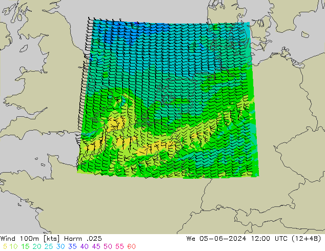 Vento 100m Harm .025 mer 05.06.2024 12 UTC