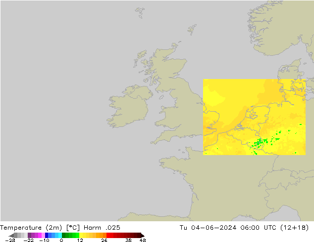 Temperature (2m) Harm .025 Út 04.06.2024 06 UTC