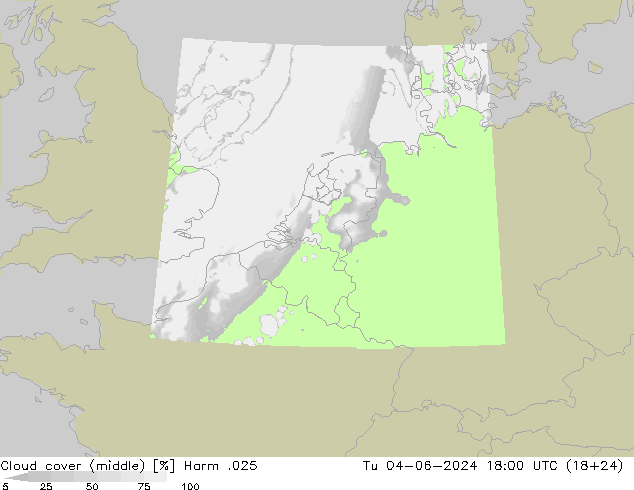 Cloud cover (middle) Harm .025 Tu 04.06.2024 18 UTC