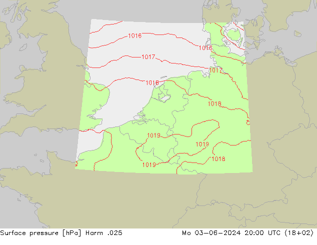 地面气压 Harm .025 星期一 03.06.2024 20 UTC