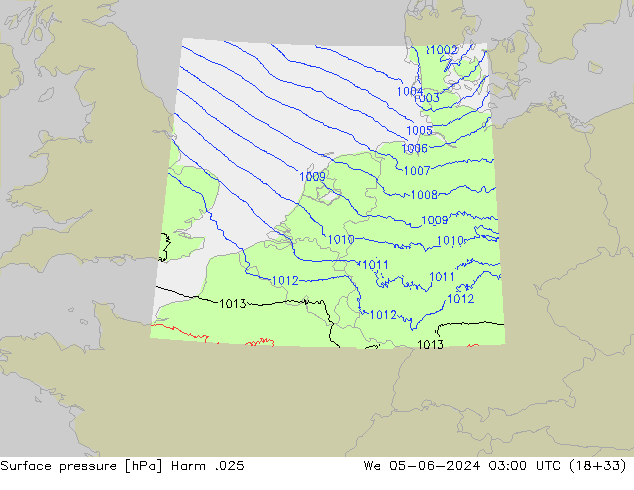 Pressione al suolo Harm .025 mer 05.06.2024 03 UTC