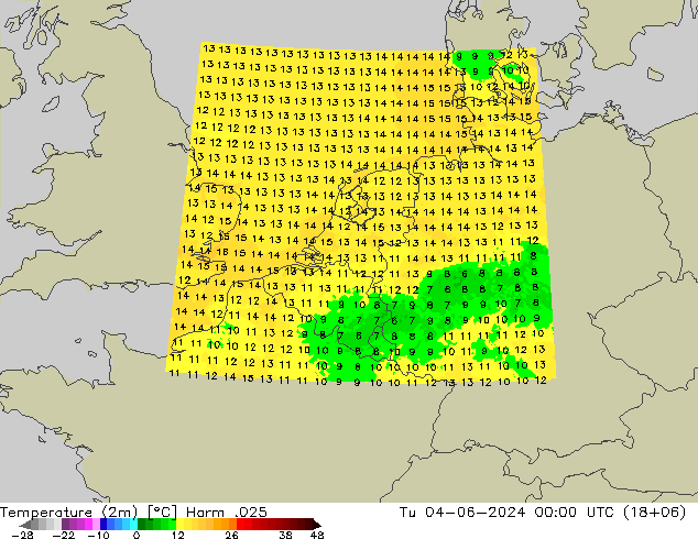 Temperatura (2m) Harm .025 mar 04.06.2024 00 UTC