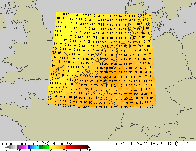 Sıcaklık Haritası (2m) Harm .025 Sa 04.06.2024 18 UTC