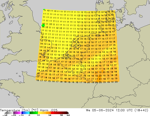 température (2m) Harm .025 mer 05.06.2024 12 UTC