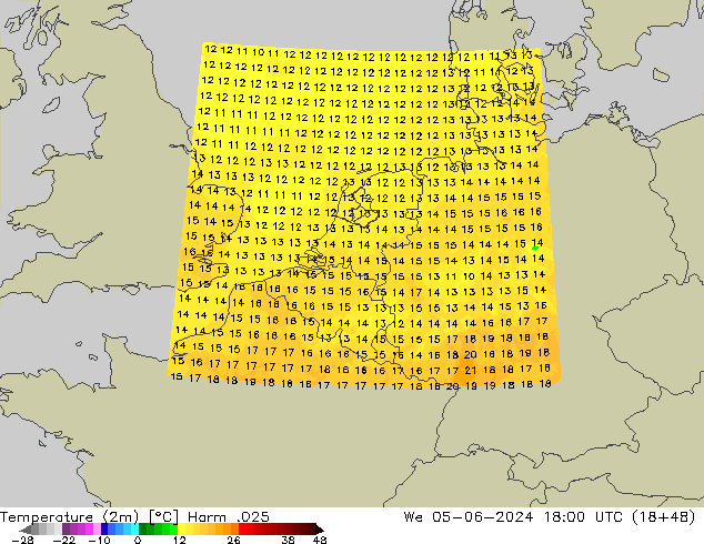 température (2m) Harm .025 mer 05.06.2024 18 UTC