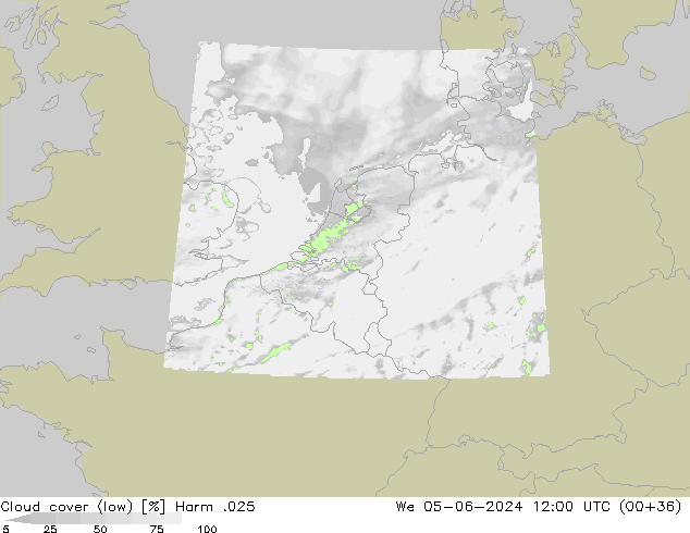 Cloud cover (low) Harm .025 We 05.06.2024 12 UTC