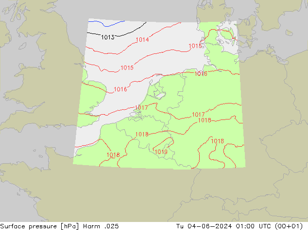 地面气压 Harm .025 星期二 04.06.2024 01 UTC