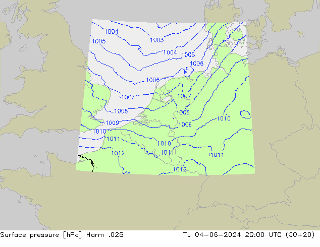 Surface pressure Harm .025 Tu 04.06.2024 20 UTC