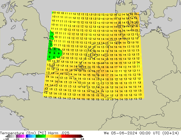 Temperature (2m) Harm .025 We 05.06.2024 00 UTC