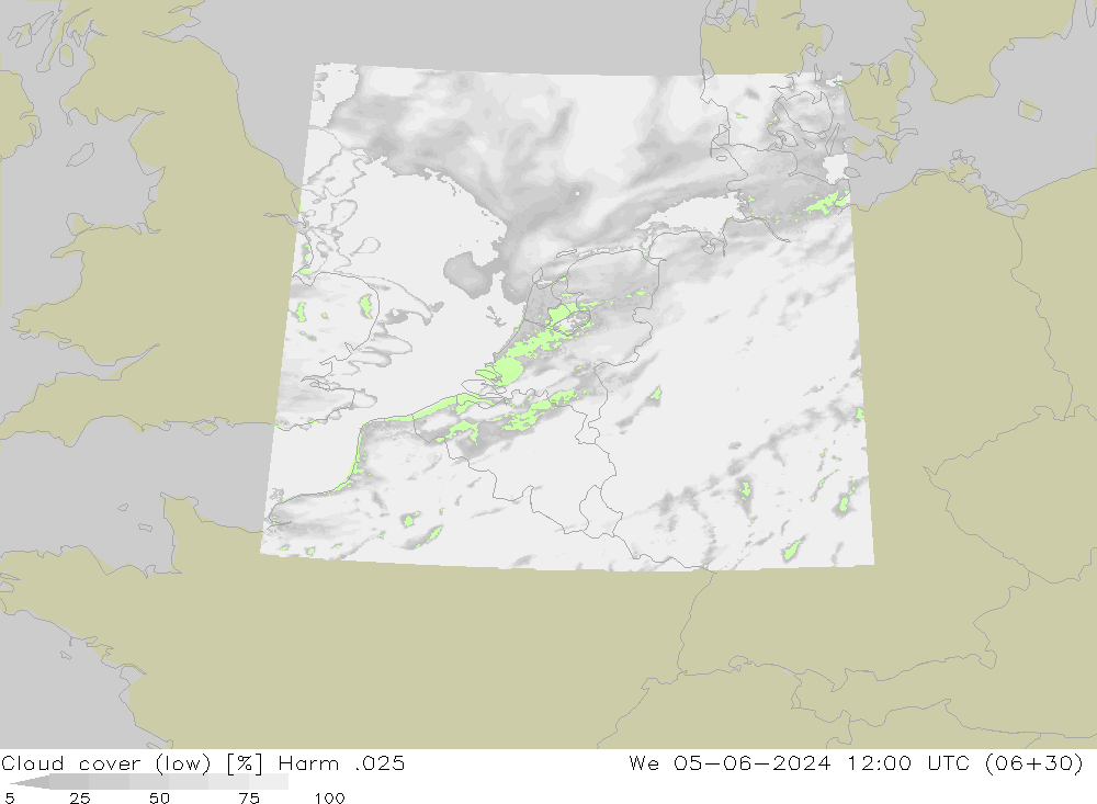 Cloud cover (low) Harm .025 We 05.06.2024 12 UTC