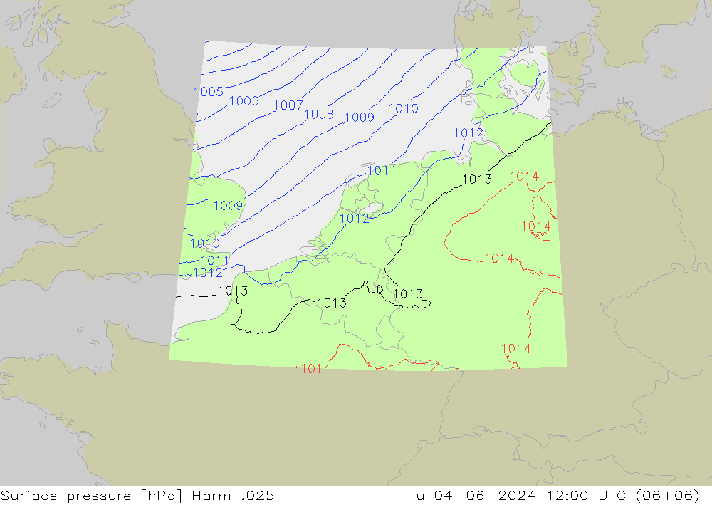 地面气压 Harm .025 星期二 04.06.2024 12 UTC