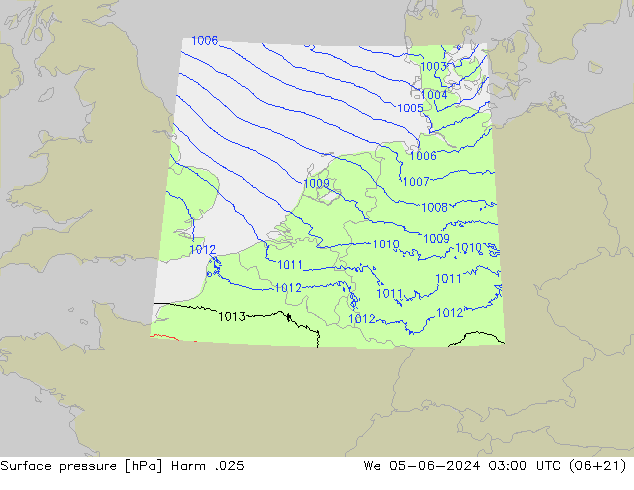 Pressione al suolo Harm .025 mer 05.06.2024 03 UTC