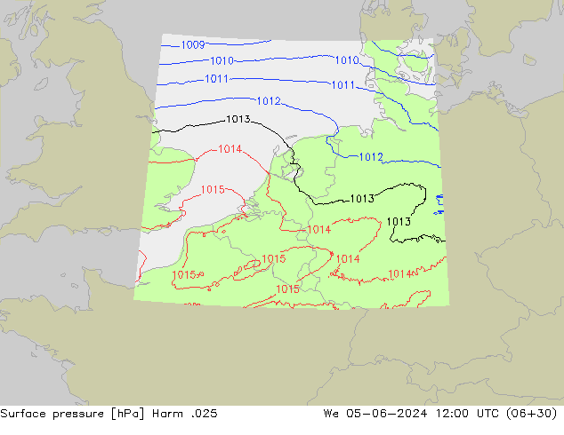 Pressione al suolo Harm .025 mer 05.06.2024 12 UTC