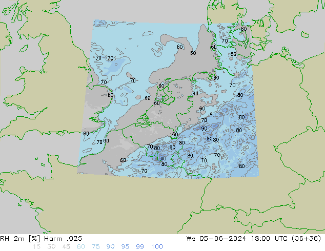 Humidité rel. 2m Harm .025 mer 05.06.2024 18 UTC