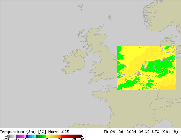 Temperatura (2m) Harm .025 gio 06.06.2024 06 UTC