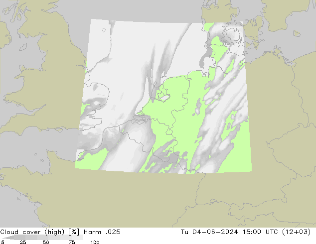 Cloud cover (high) Harm .025 Tu 04.06.2024 15 UTC