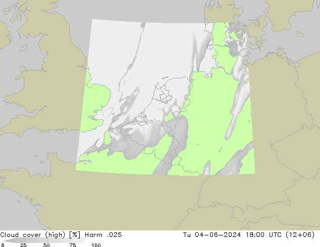 Cloud cover (high) Harm .025 Tu 04.06.2024 18 UTC