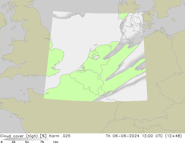 Cloud cover (high) Harm .025 Th 06.06.2024 12 UTC