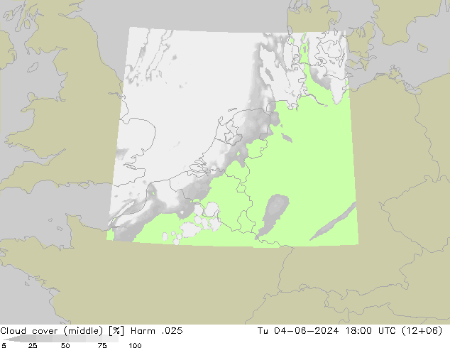 Cloud cover (middle) Harm .025 Tu 04.06.2024 18 UTC