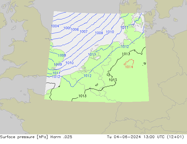 地面气压 Harm .025 星期二 04.06.2024 13 UTC