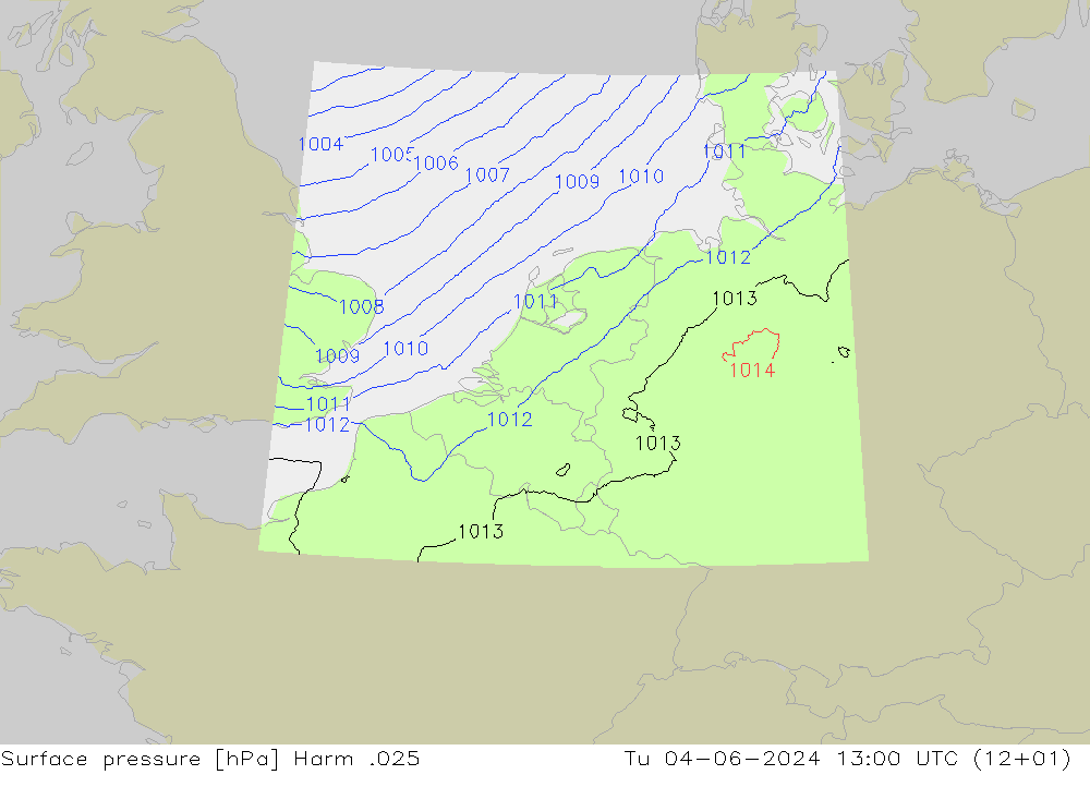 Surface pressure Harm .025 Tu 04.06.2024 13 UTC