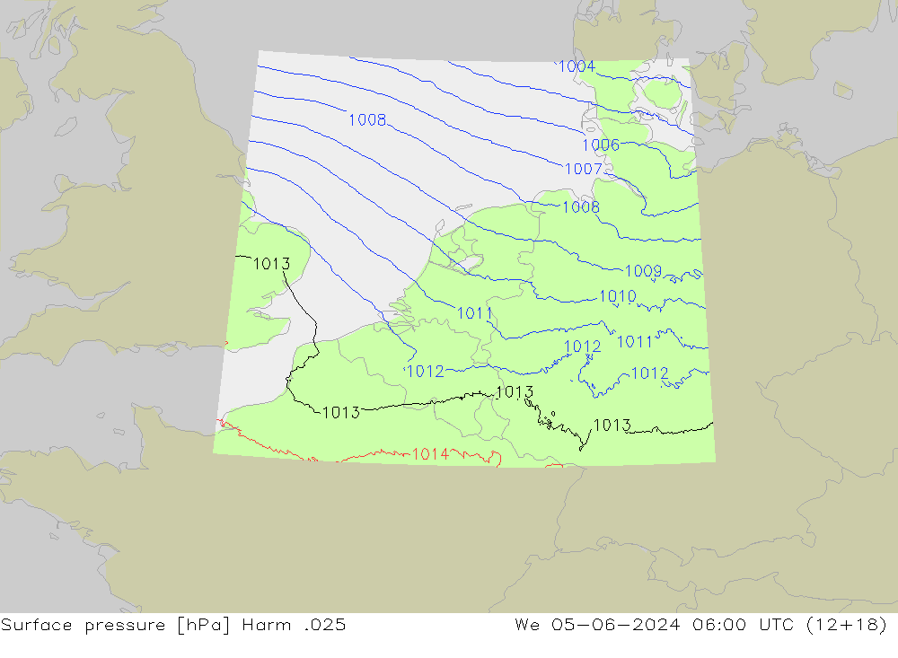 Pressione al suolo Harm .025 mer 05.06.2024 06 UTC